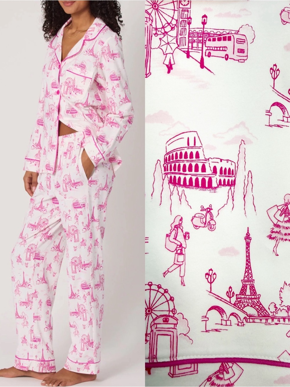 Bedhead PJs Classic Stretch Jersey Long Sleeve Pajama Set Jet Setter Paris